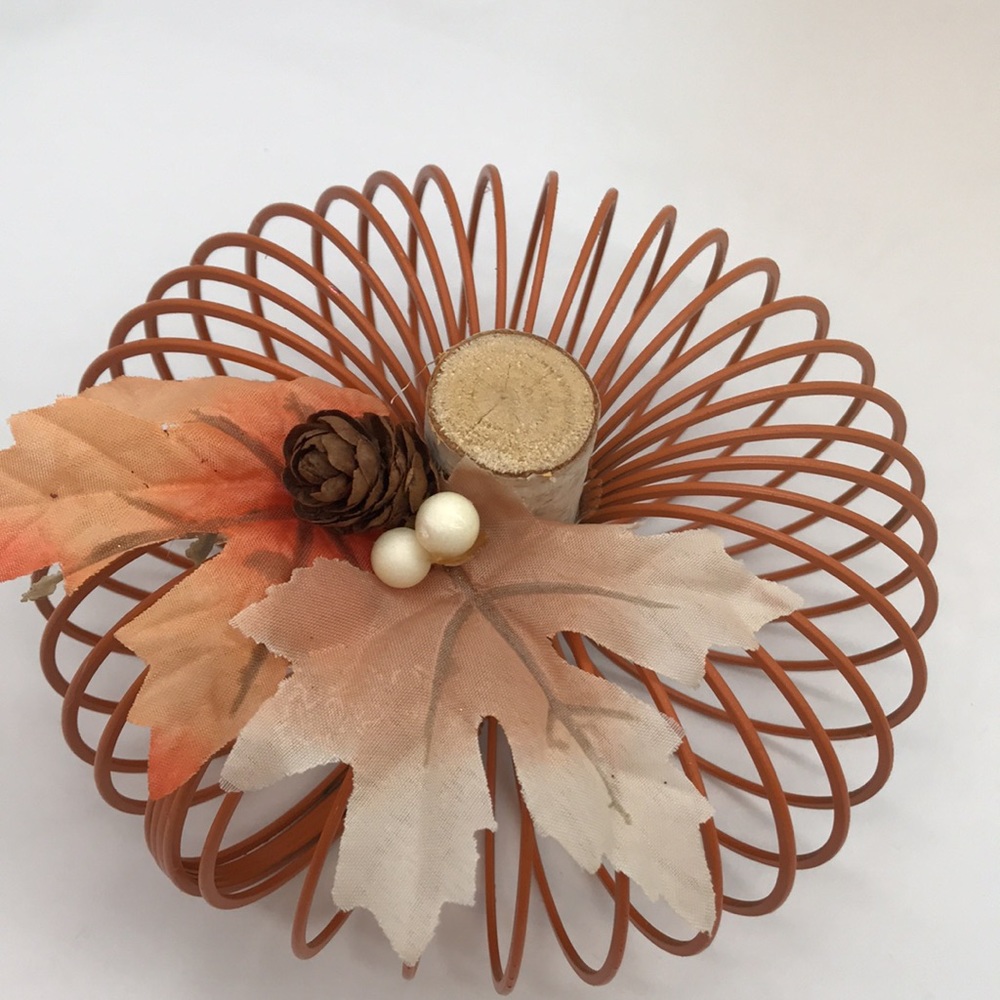 Two Handmade Round Plastic-Spiral Form Pumpkins - Picture 3 of 6